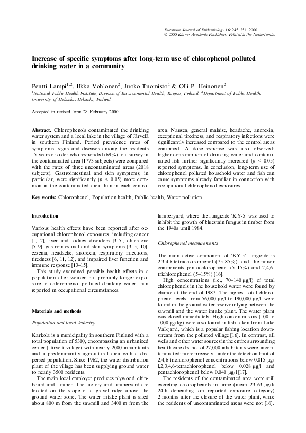 (PDF) Increase of specific symptoms after long-term use of chlorophenol ...