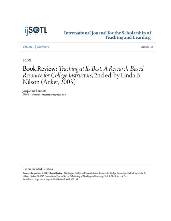 (PDF) Book Review: Teaching at Its Best: A Research-Based Resource for ...