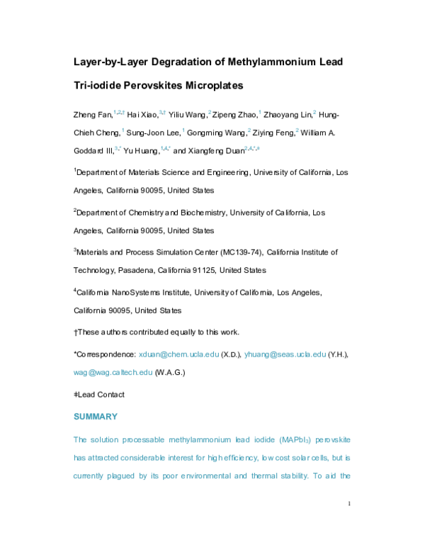 (PDF) LayerbyLayer Degradation of Methylammonium Lead Triiodide