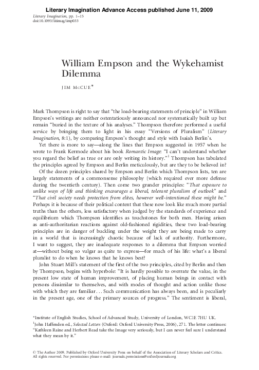 (PDF) William Empson and the Wykehamist Dilemma (Literary Imagination ...