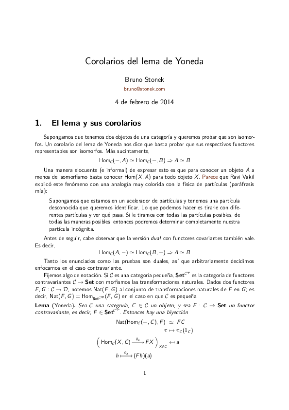(PDF) Corolarios del lema de Yoneda