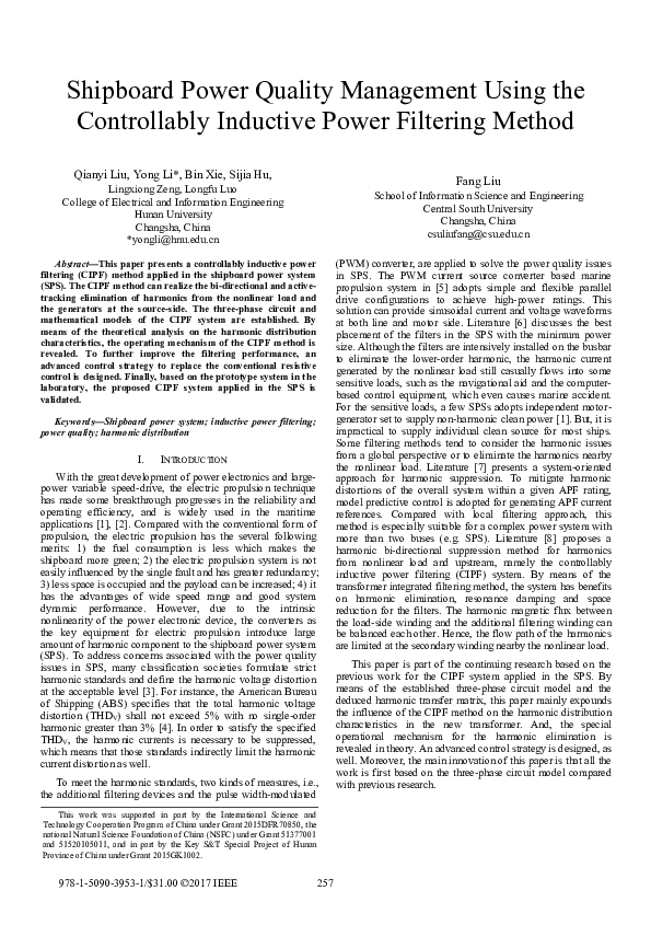 (PDF) Shipboard Power Quality Management Using the Controllably