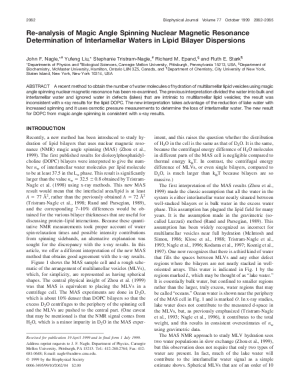 (PDF) Re-analysis of Magic Angle Spinning Nuclear Magnetic Resonance ...