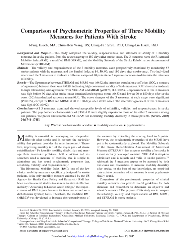 (PDF) Comparison of Psychometric Properties of Three Mobility Measures ...