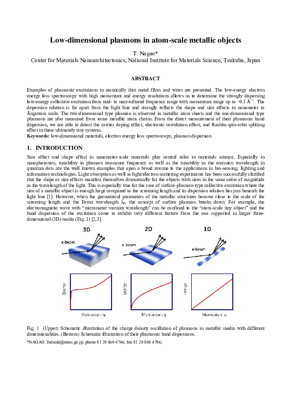 (PDF) Low-dimensional plasmons in atom-scale metallic objects