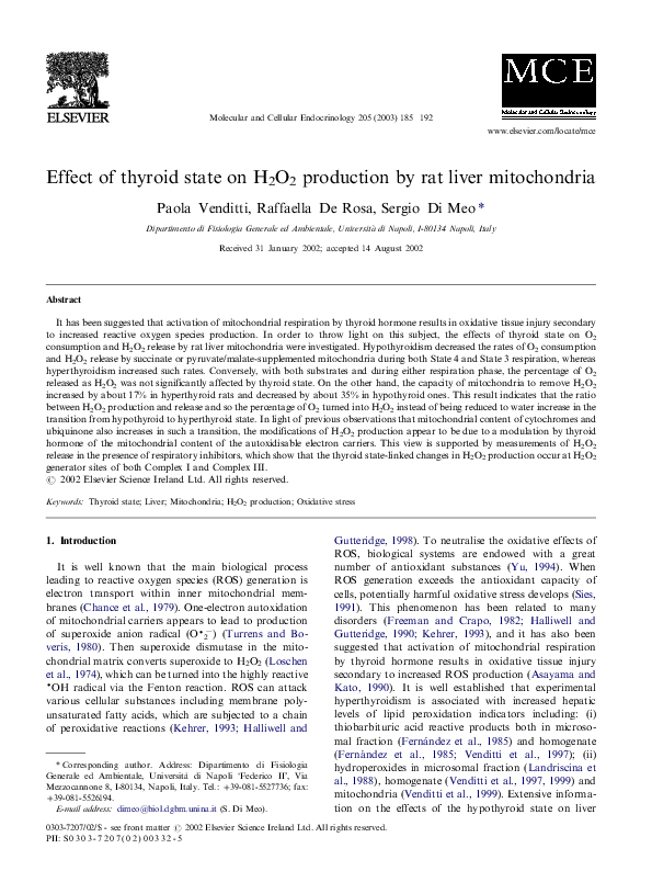 (PDF) Effect of thyroid state on H2O2 production by rat liver mitochondria