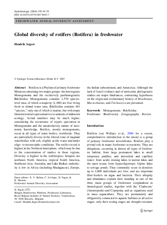 global diversity of rotifers