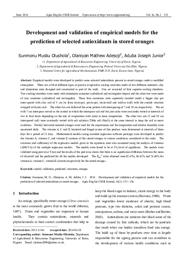 (PDF) development and validation of empirical models for the prediction ...
