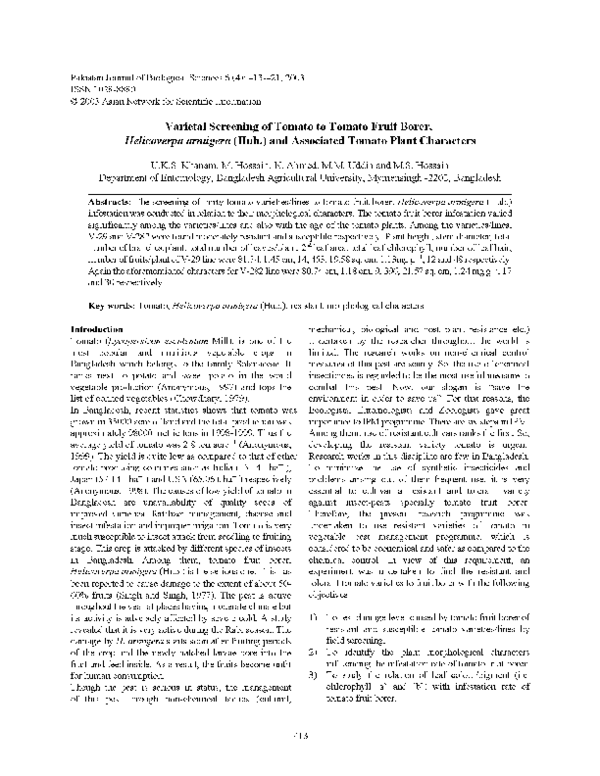 (PDF) Varietal screening of tomato to tomato fruit borer, Helicoverpa