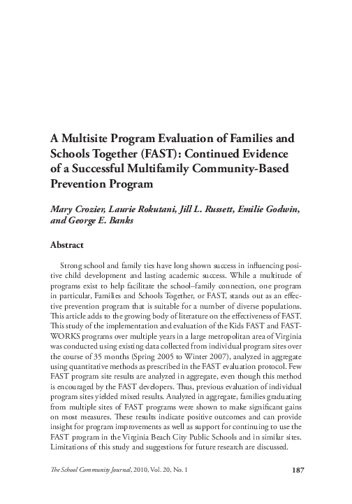 (PDF) A Multisite Program Evaluation of Families and Schools Together ...