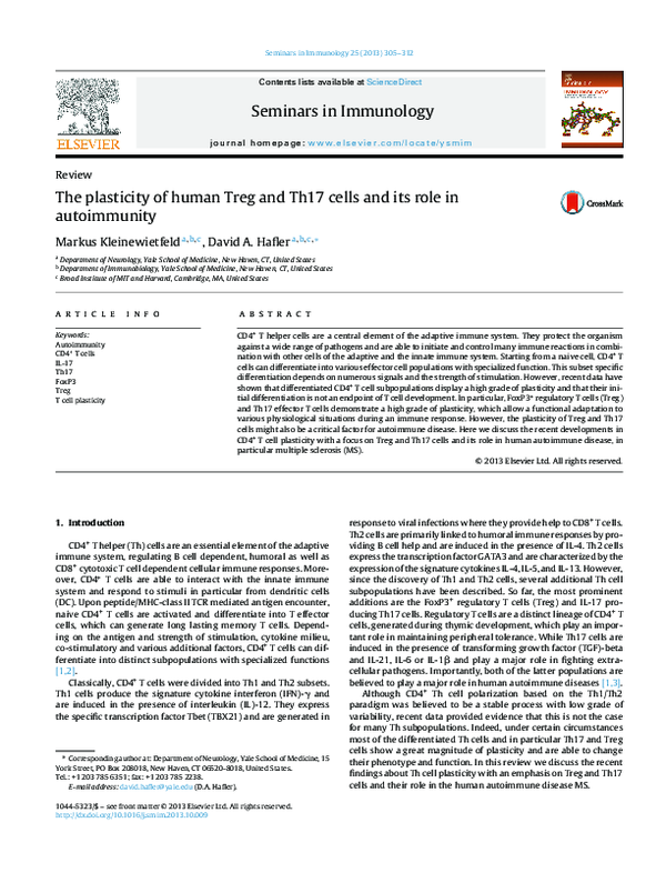 (PDF) The plasticity of human Treg and Th17 cells and its role in ...