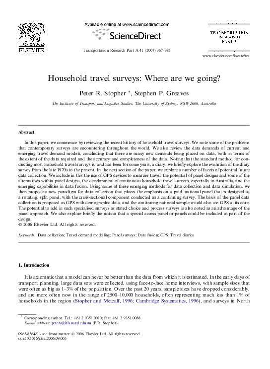(PDF) Household travel surveys: Where are we going