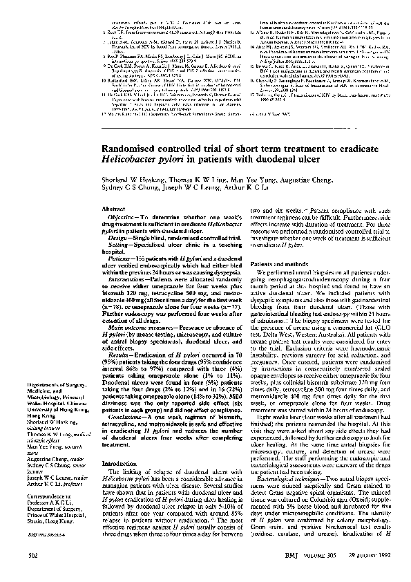 (PDF) Randomised controlled trial of short term treatment to eradicate ...