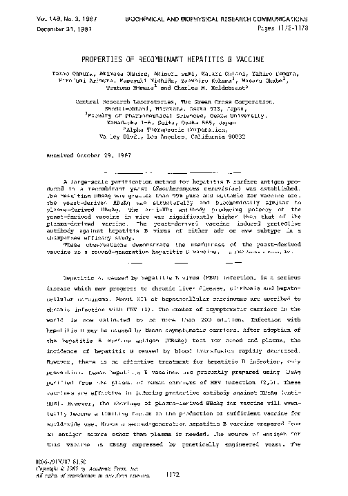 (PDF) Properties of recombinant hepatitis B vaccine
