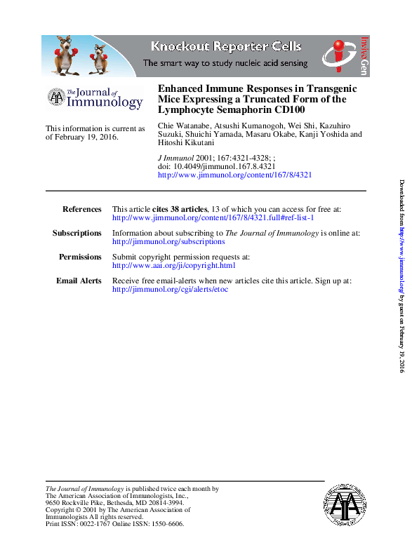 (PDF) Enhanced Immune Responses in Transgenic Mice Expressing a ...