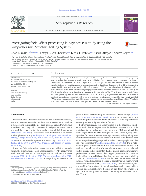 (PDF) Investigating facial affect processing in psychosis: a study ...