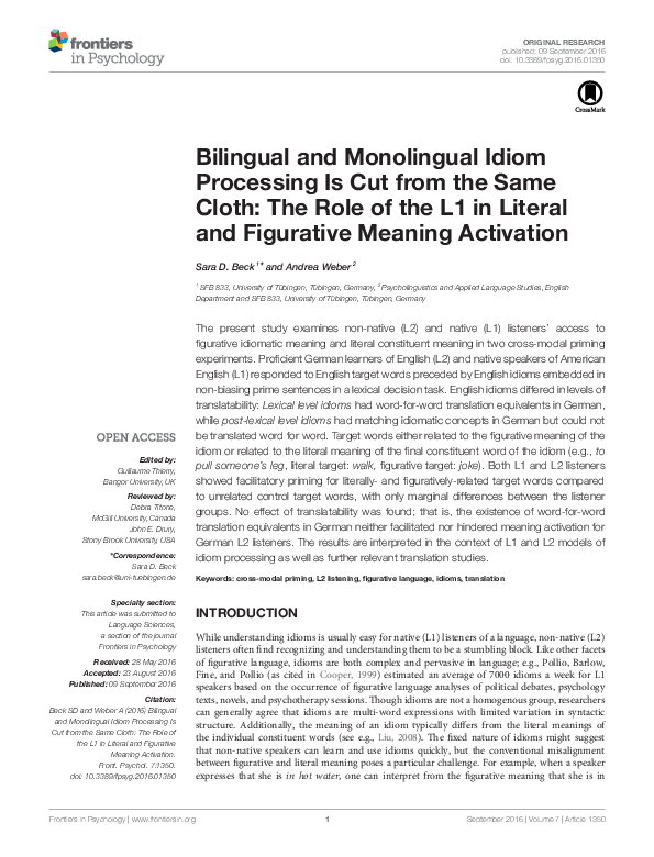 (PDF) Bilingual and Monolingual Idiom Processing Is Cut from the Same ...