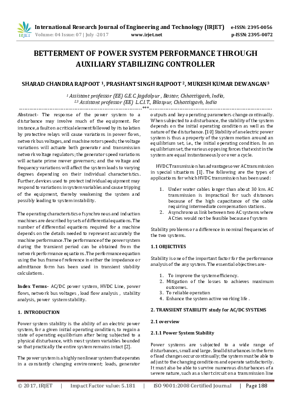 (PDF) BETTERMENT OF POWER SYSTEM PERFORMANCE THROUGH AUXILIARY