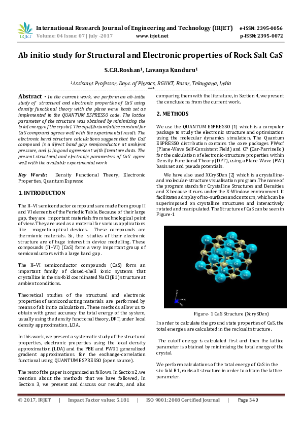 (PDF) Ab initio study for Structural and Electronic properties of Rock ...