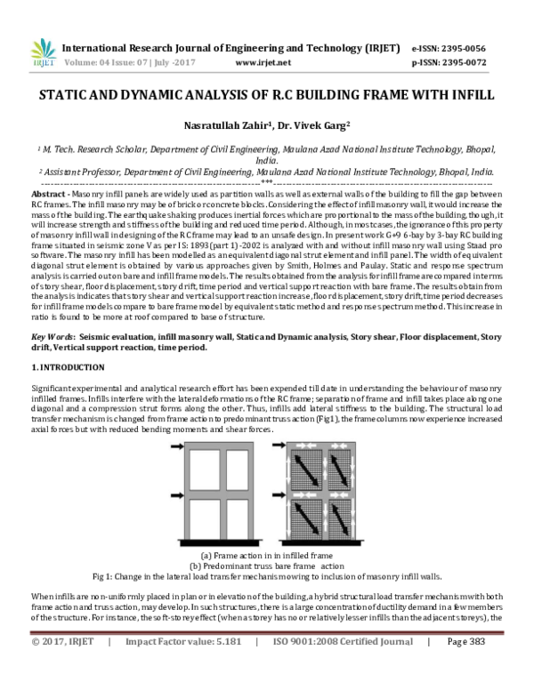 (PDF) STATIC AND DYNAMIC ANALYSIS OF R.C BUILDING FRAME WITH INFILL
