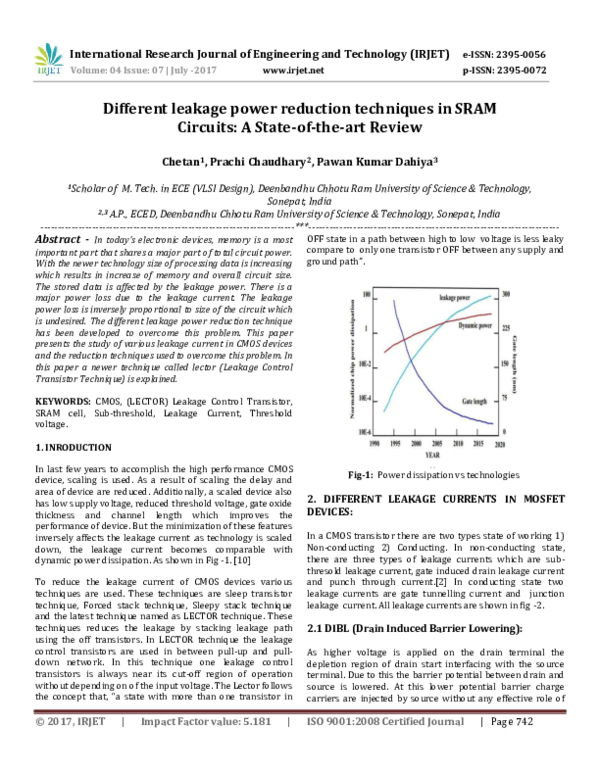 (PDF) Different leakage power reduction techniques in SRAM Circuits: A ...