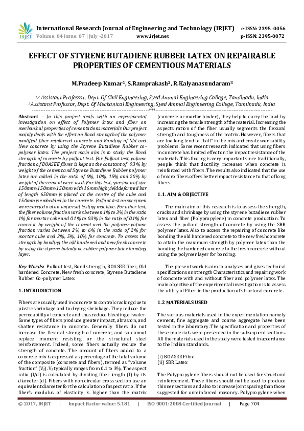 (PDF) EFFECT OF STYRENE BUTADIENE RUBBER LATEX ON REPAIRABLE PROPERTIES ...