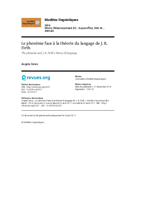 (PDF) Modèles linguistiques 2016 Le phonème face à la théorie du ...