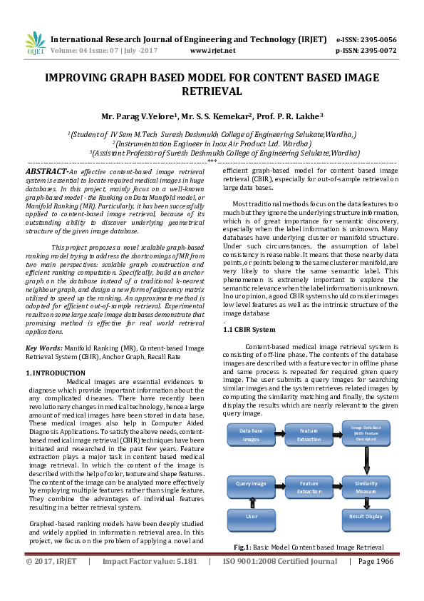 (PDF) IMPROVING GRAPH BASED MODEL FOR CONTENT BASED IMAGE RETRIEVAL