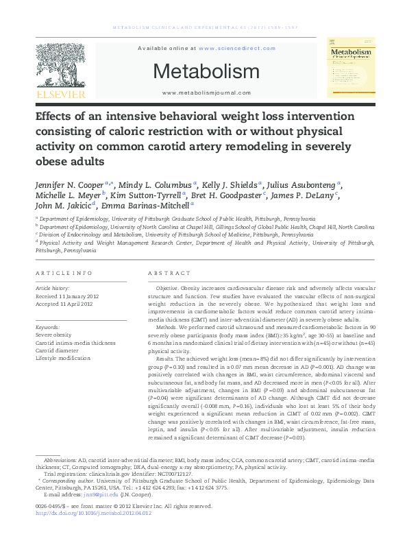 (PDF) Effects of an intensive behavioral weight loss intervention ...