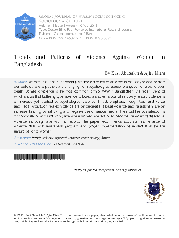 (PDF) Trends and Patterns of Violence Against Women in Bangladesh