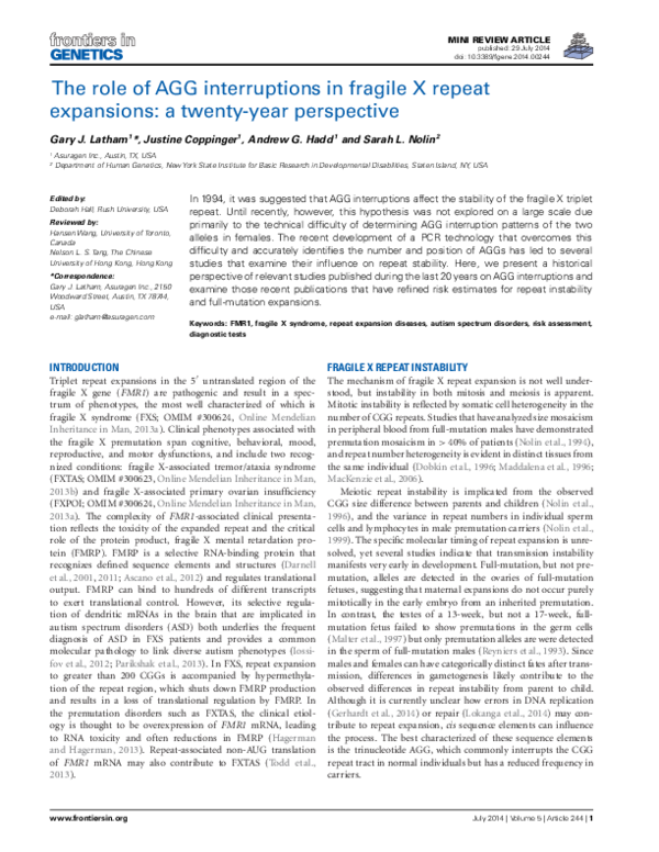 (PDF) The role of AGG interruptions in fragile X repeat expansions: a ...