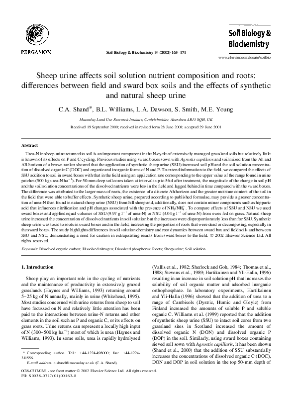(PDF) Sheep urine affects soil solution nutrient composition and roots ...