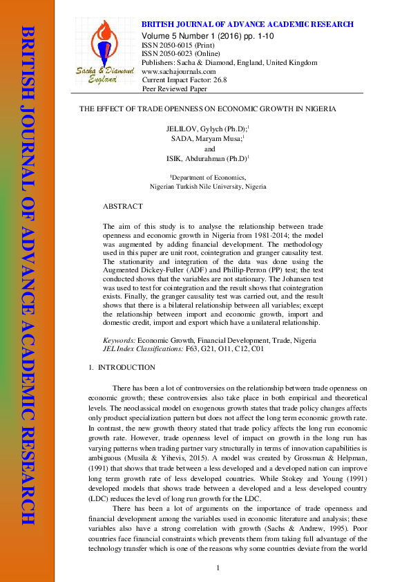 (PDF) THE EFFECT OF TRADE OPENNESS ON ECONOMIC GROWTH IN NIGERIA