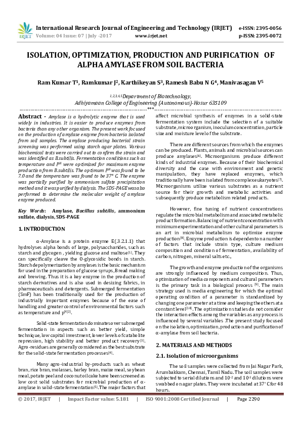 (PDF) ISOLATION, OPTIMIZATION, PRODUCTION AND PURIFICATION OF ALPHA ...
