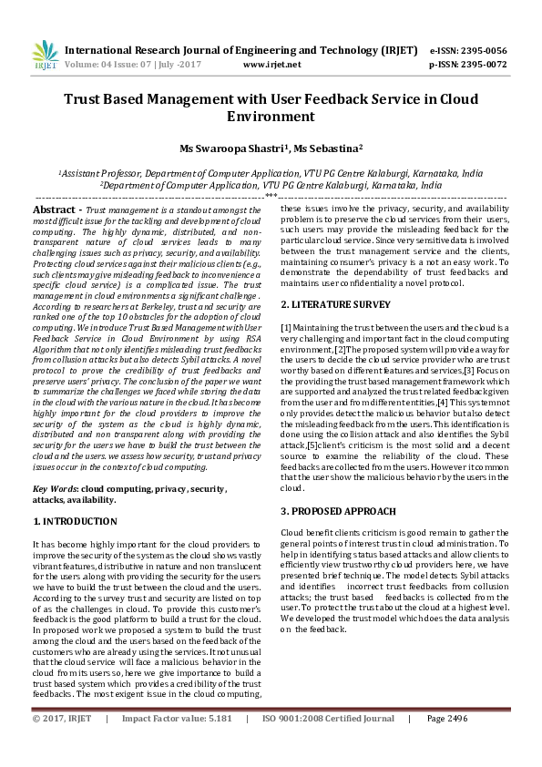 (PDF) Trust Based Management with User Feedback Service in Cloud ...