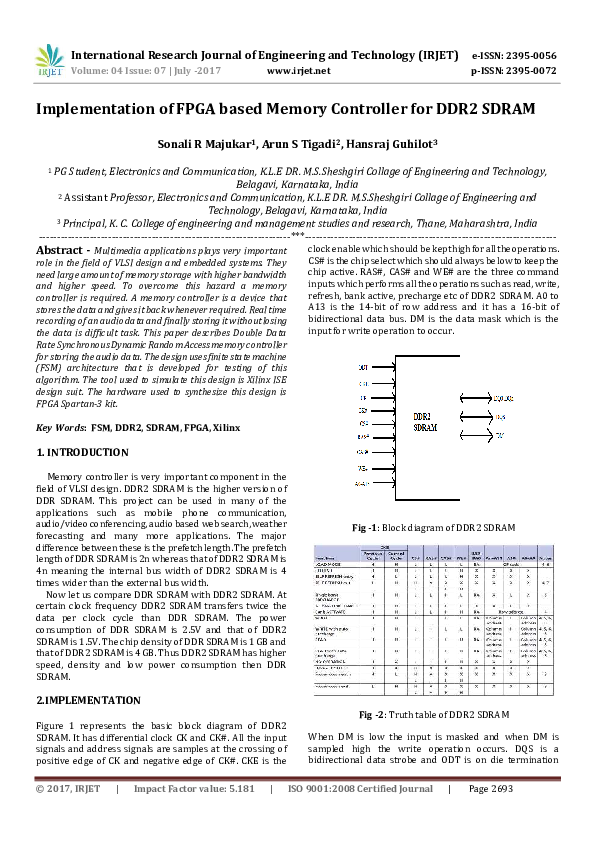 (PDF) Implementation of FPGA based Memory Controller for DDR2 SDRAM