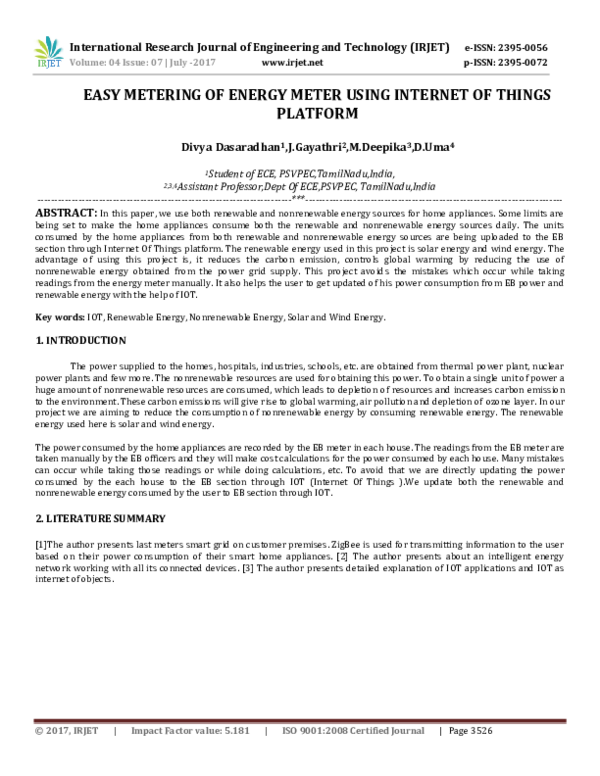(PDF) Easy Metering of Energy Meter using Internet of things Platform