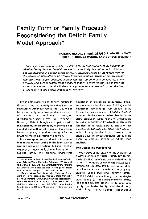 (PDF) Family Form or Family Process? Reconsidering the Deficit Family ...