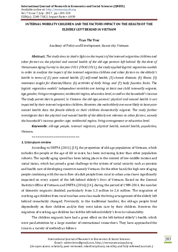 (PDF) Impact of Children's Migration on Elderly Health