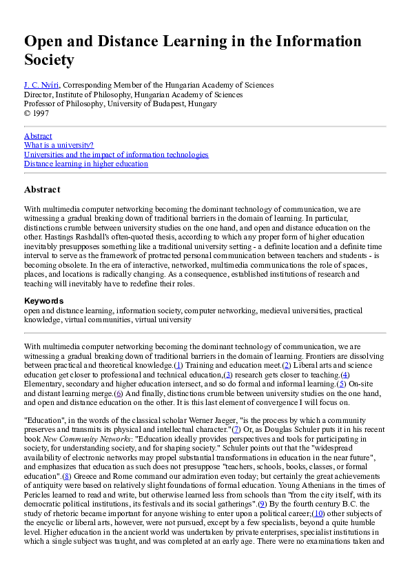 (PDF) Open and Distance Learning in the Information Society