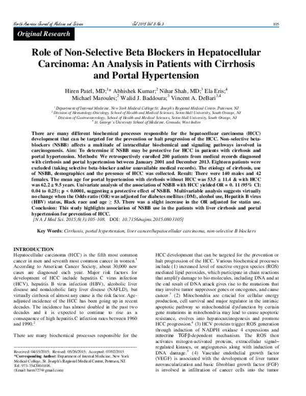 (PDF) Role of Non-Selective Beta Blockers in Hepatocellular Carcinoma ...