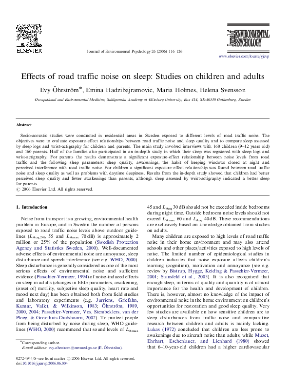 (PDF) Effects of road traffic noise on sleep: Studies on children and ...