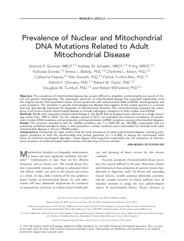 (PDF) Prevalence of nuclear and mtDNA mutations related to adult ...