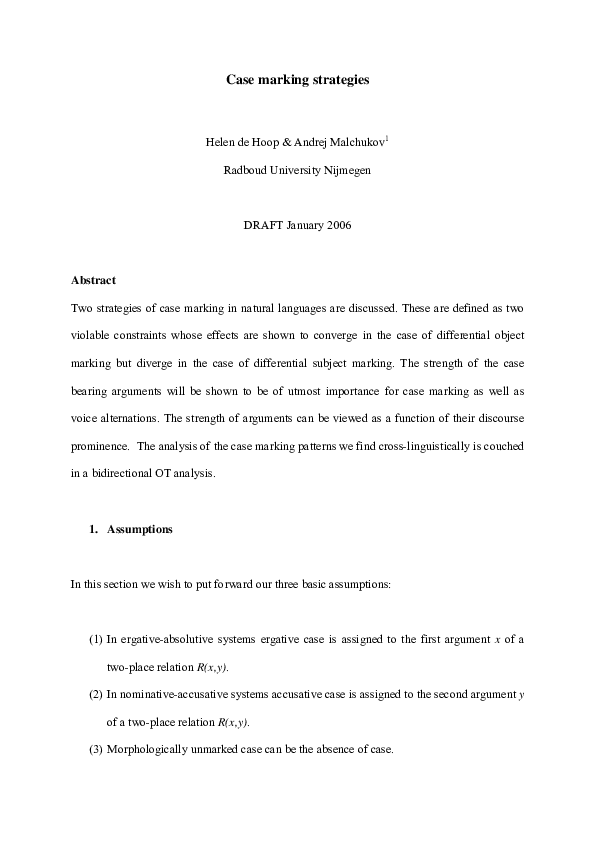 (PDF) CaseMarking Strategies A. Malchukov and Helen de Hoop