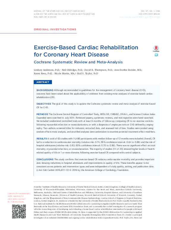 (PDF) Exercise-Based Cardiac Rehabilitation for Coronary Heart Disease ...