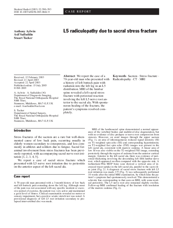 (PDF) L5 radiculopathy due to sacral stress fracture Anthony Aylwin
