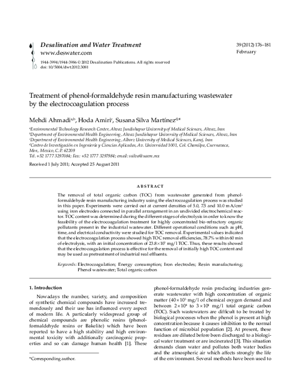 (PDF) Desalination and Water Treatment Treatment of phenolformaldehyde
