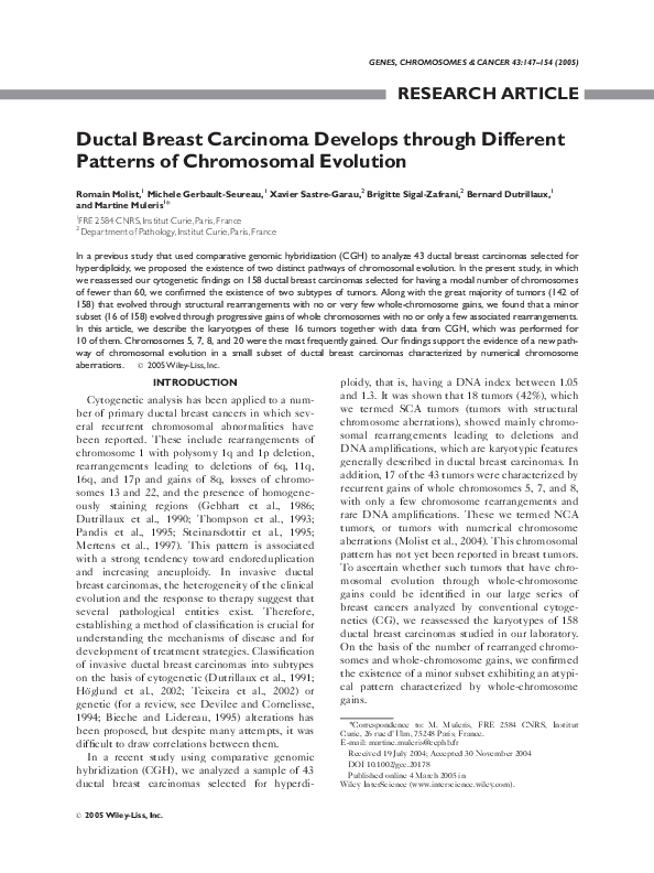 (PDF) Ductal breast carcinoma develops through different patterns of ...