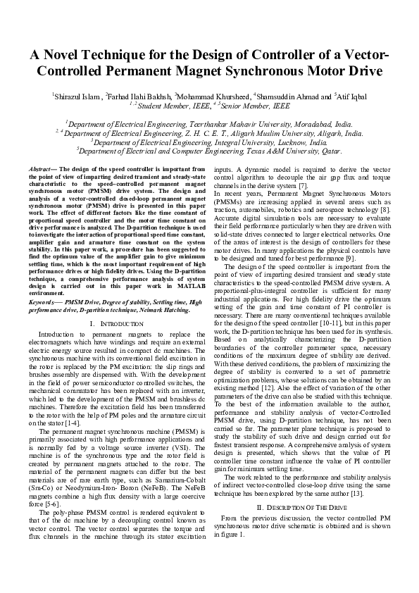 (PDF) A Novel Technique for the Design of Controller of a Vector ...