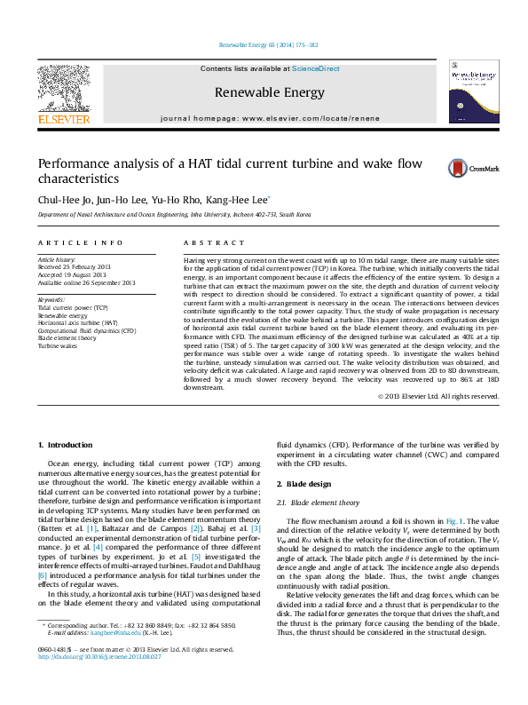 (PDF) Performance analysis of a HAT tidal current turbine and wake flow ...